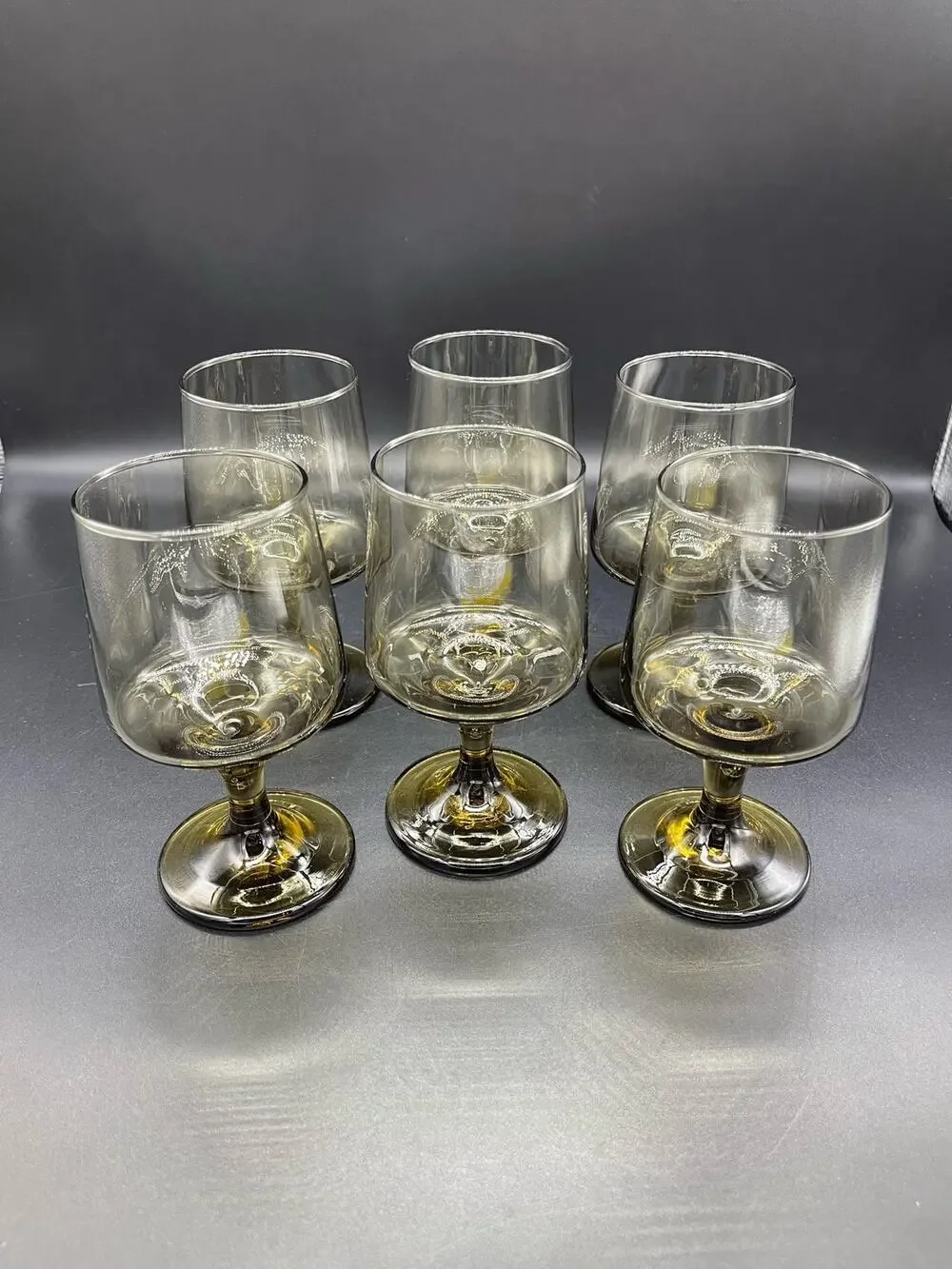 Libbey MCM Tawny Set of 5 Accent Water Wine Goblets Smoke Brown 5.75